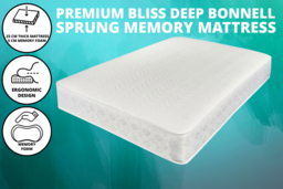 PRICE DROP! 23cm Deep Premium Bliss Bonnell Sprung Memory Mattress - 6 Sizes - thumbnail 4