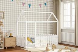 PRICE DROP! Wooden House Toddler Bed with Rooftop Frame & Fence Guard - thumbnail 4