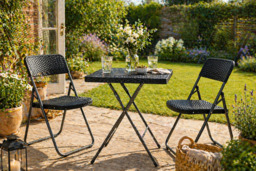 Rattan Effect Folding Garden Bistro Set - Weather-Resistant, Space-Saving, 2-Seater Outdoor Furniture - thumbnail 4