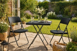 Rattan Effect Folding Garden Bistro Set - Weather-Resistant, Space-Saving, 2-Seater Outdoor Furniture