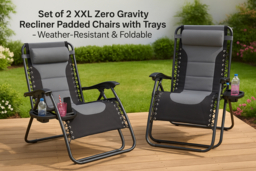 Set Of 2 Xxl Padded Zero Gravity Recliner Chairs - Steel Frame, Weather-Resistant, Foldable Outdoor Loungers - thumbnail 6