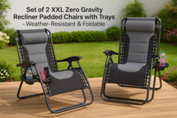Set Of 2 Xxl Padded Zero Gravity Recliner Chairs - Steel Frame, Weather-Resistant, Foldable Outdoor Loungers - thumbnail 2
