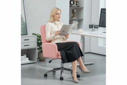 Ergonomic Sherpa Fleece Swivel Office Chair - Adjustable Height, Plush Pink, Modern Home Desk Seating - thumbnail 2