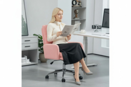 Ergonomic Sherpa Fleece Swivel Office Chair - Adjustable Height, Plush Pink, Modern Home Desk Seating - thumbnail 6