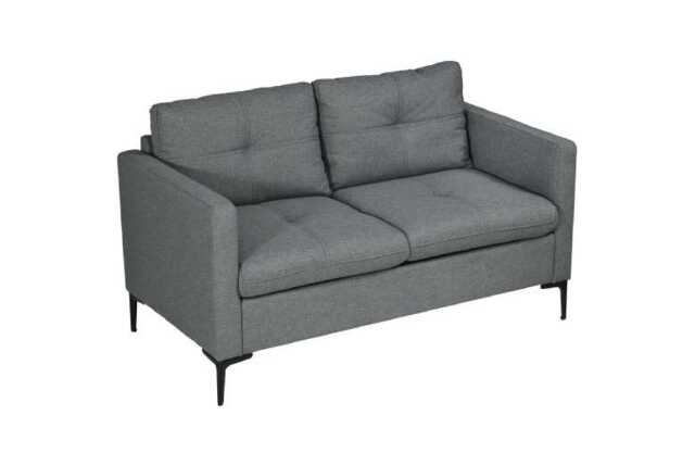 Modern Fabric 2-Seater Sofa with Steel Legs - Dark Grey Loveseat, Compact 133cm - image 1