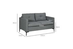 Modern Fabric 2-Seater Sofa with Steel Legs - Dark Grey Loveseat, Compact 133cm - thumbnail 7