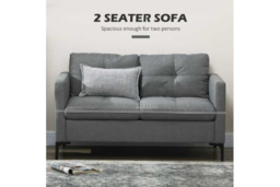 Modern Fabric 2-Seater Sofa with Steel Legs - Dark Grey Loveseat, Compact 133cm - thumbnail 8