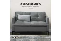 Modern Fabric 2-Seater Sofa with Steel Legs - Dark Grey Loveseat, Compact 133cm - thumbnail 4