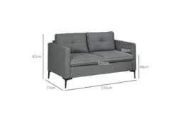 Modern Fabric 2-Seater Sofa with Steel Legs - Dark Grey Loveseat, Compact 133cm - thumbnail 3