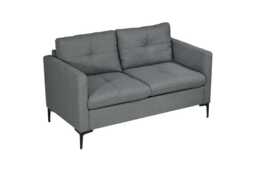Modern Fabric 2-Seater Sofa with Steel Legs - Dark Grey Loveseat, Compact 133cm
