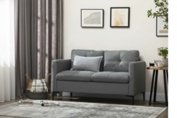 Modern Fabric 2-Seater Sofa with Steel Legs - Dark Grey Loveseat, Compact 133cm - thumbnail 2