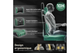 EcoFurnix Ergonomic Office Chair with Massage, Adjustable Footrest & Metal Frame - Scandi Style, Green/Black - thumbnail 8