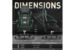EcoFurnix Ergonomic Office Chair with Massage, Adjustable Footrest & Metal Frame - Scandi Style, Green/Black - thumbnail 7