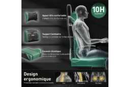EcoFurnix Ergonomic Office Chair with Massage, Adjustable Footrest & Metal Frame - Scandi Style, Green/Black - thumbnail 4