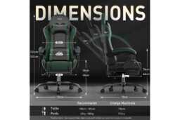 EcoFurnix Ergonomic Office Chair with Massage, Adjustable Footrest & Metal Frame - Scandi Style, Green/Black - thumbnail 3