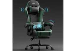 EcoFurnix Ergonomic Office Chair with Massage, Adjustable Footrest & Metal Frame - Scandi Style, Green/Black - thumbnail 2