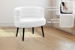 White Boucle Sherpa Fabric Armchair - Modern Compact Accent Sofa Chair with Solid Wood Legs - thumbnail 4