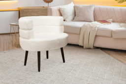 White Boucle Sherpa Fabric Armchair - Modern Compact Accent Sofa Chair with Solid Wood Legs - thumbnail 4