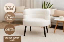 White Boucle Sherpa Fabric Armchair - Modern Compact Accent Sofa Chair with Solid Wood Legs - thumbnail 2