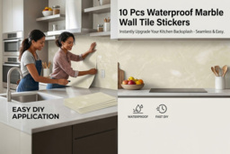 10-Piece Waterproof Marble Wall Tile Stickers - 60cm x 30cm Each - thumbnail 2