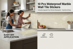 10-Piece Waterproof Marble Wall Tile Stickers - 60cm x 30cm Each - thumbnail 6