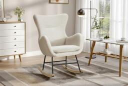 Sherpa-Upholstered Accent Rocking Chair - Comfy, High Backrest & Armrests - thumbnail 2