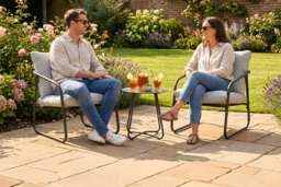 3 Piece Metal Garden Bistro Set with Table - thumbnail 2