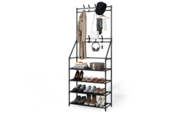 Modular Metal Shoe Rack & Coat Stand - Stackable Entryway Storage, Marble-Effect Shelves, 4 or 5 Tier - thumbnail 1