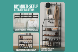 Modular Metal Shoe Rack & Coat Stand - Stackable Entryway Storage, Marble-Effect Shelves, 4 or 5 Tier - thumbnail 3