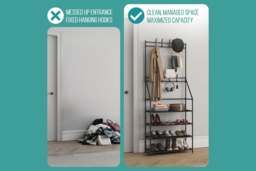 Modular Metal Shoe Rack & Coat Stand - Stackable Entryway Storage, Marble-Effect Shelves, 4 or 5 Tier - thumbnail 4
