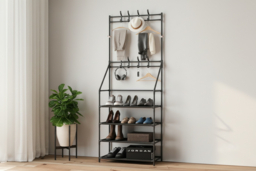 Modular Metal Shoe Rack & Coat Stand - Stackable Entryway Storage, Marble-Effect Shelves, 4 or 5 Tier - thumbnail 6