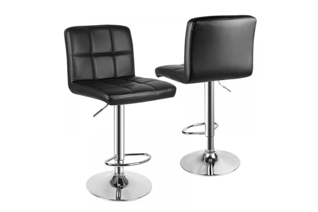 Faux Leather Adjustable Cube Bar Stools - Set of 2, Chrome Base, Black/White/Grey - image 1