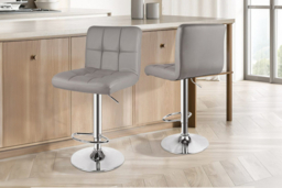 Faux Leather Adjustable Cube Bar Stools - Set of 2, Chrome Base, Black/White/Grey - thumbnail 7