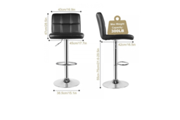 Faux Leather Adjustable Cube Bar Stools - Set of 2, Chrome Base, Black/White/Grey - thumbnail 8