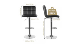 Faux Leather Adjustable Cube Bar Stools - Set of 2, Chrome Base, Black/White/Grey - thumbnail 4