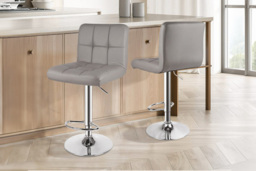 Faux Leather Adjustable Cube Bar Stools - Set of 2, Chrome Base, Black/White/Grey - thumbnail 3