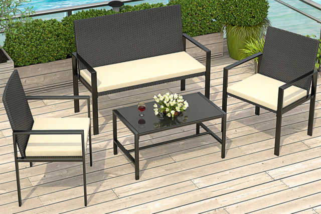 BLACK / WITH COVER: A 4 piece rattan garden set - image 1