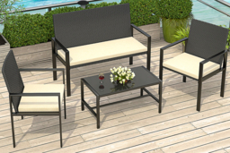 BLACK / WITH COVER: A 4 piece rattan garden set - thumbnail 1