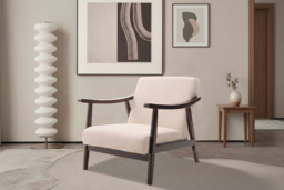 Stylish Wooden Single Armchair Sofa with Rattan and Plush Padding - thumbnail 7