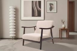 Stylish Wooden Single Armchair Sofa with Rattan and Plush Padding - thumbnail 3