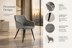 Velvet Dining Chair with Metal Legs and Square-Stitched Detailing - thumbnail 7