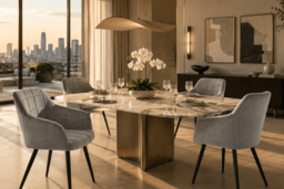 Velvet Dining Chair with Metal Legs and Square-Stitched Detailing - thumbnail 6