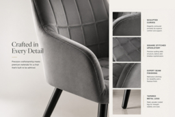 Velvet Dining Chair with Metal Legs and Square-Stitched Detailing - thumbnail 8