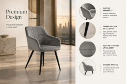 Velvet Dining Chair with Metal Legs and Square-Stitched Detailing - thumbnail 3