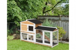 2-Tier Rabbit Hutch & Guinea Pig Cage - Easy Clean, Secure Outdoor Wooden Home (157.4×53×93.5cm) - thumbnail 2