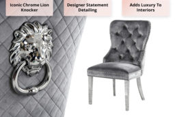 PRICE DROP! Luxury Velvet Dining Chair With Chrome Knocker & Padded Comfort - thumbnail 4
