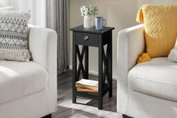 Wooden One Drawer Slim Console Table with Vintage X-Frame Sides - Black or White