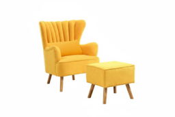 Contemporary Faux Wool Upholstered Wingback Armchair with Footstool - thumbnail 7