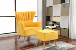 Contemporary Faux Wool Upholstered Wingback Armchair with Footstool - thumbnail 8