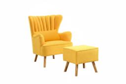 Contemporary Faux Wool Upholstered Wingback Armchair with Footstool